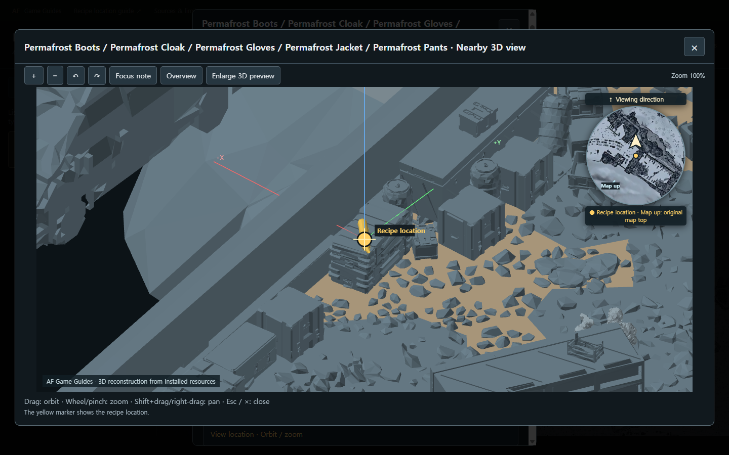 Permafrost recipe-note surroundings in the rotatable 3D viewer